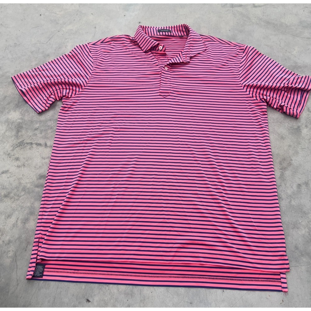 Turtleson Polo Shirt Mens XL Pink Blue Striped Short Sleeve Performance Golf